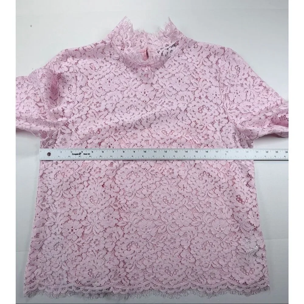 J.Crew Scalloped Lace Mockneck Top Pink Floral Lined Womens Size 12 Blouse NWOT - Picture 8 of 10